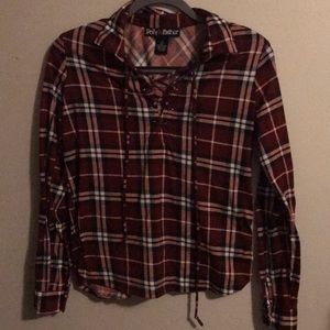 Maroon and Navy Plaid Cross Front Shirt